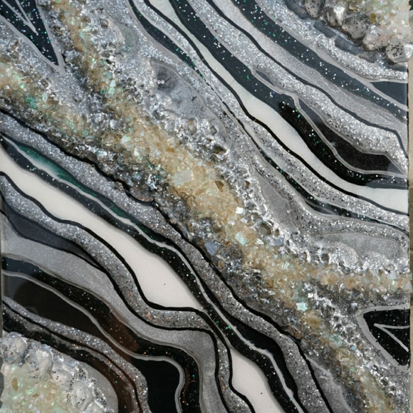 Silver and Black- Geode art piece (Resin) - Picture 5 of 8